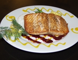 Pan-seared-salmon-with-blackberry-thyme-vinaigrette-
